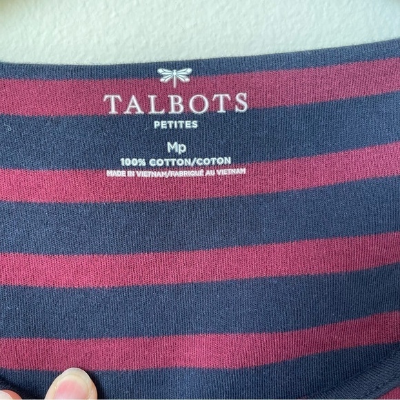 Talbots 100% Cotton 3/4 Sleeve Stripped Dress Featuring Gold Button - Picture 5 of 9